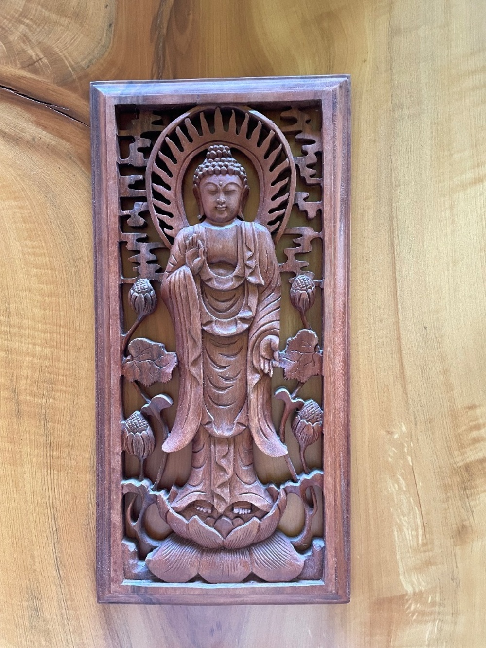 VintageTeak Wood Buddha Wall Art